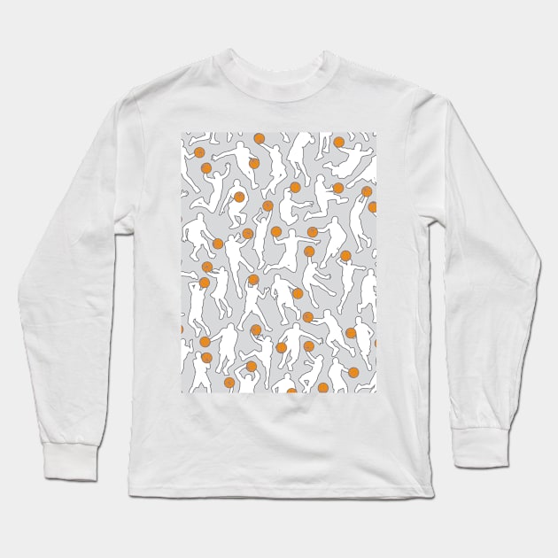 Basketball Player Pattern WHITE Long Sleeve T-Shirt by Grandeduc